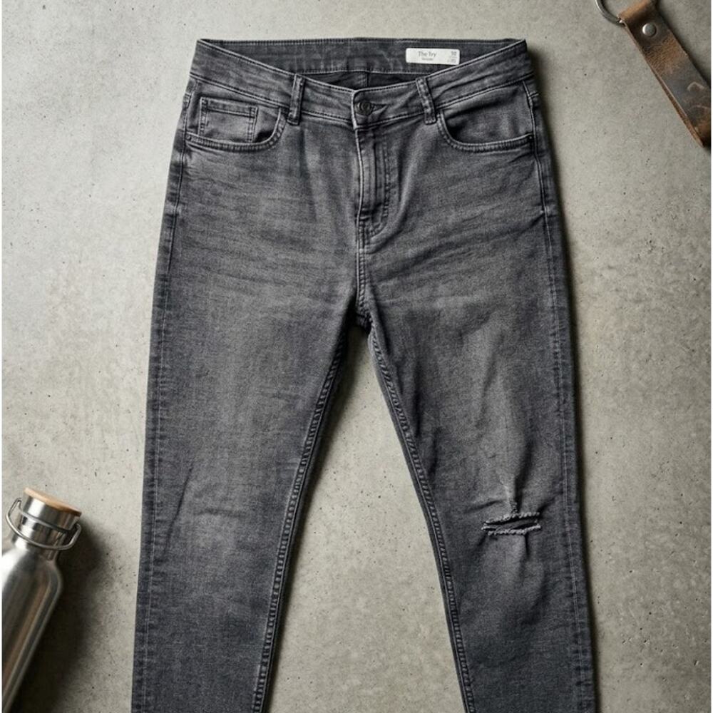 M&S The Ivy Skinny Jeans Womens 6 Long Grey Wash Distressed Knee